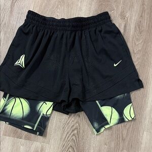 Nike Black Athletic Layered basketball Shorts with Neon Green Print